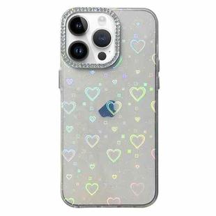 For iPhone 13 Pro Love Pattern Diamond Lens Frame IMD Acrylic Phone Case(White)