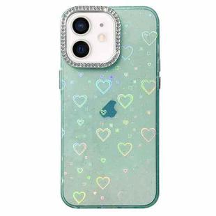 For iPhone 12 Love Pattern Diamond Lens Frame IMD Acrylic Phone Case(Green)
