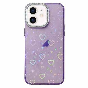 For iPhone 12 Love Pattern Diamond Lens Frame IMD Acrylic Phone Case(Purple)