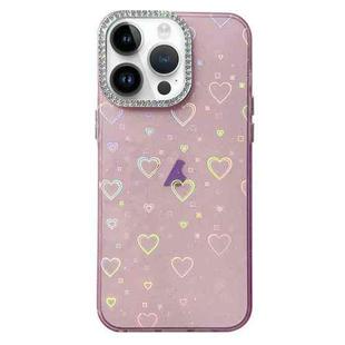 For iPhone 12 Pro Max Love Pattern Diamond Lens Frame IMD Acrylic Phone Case(Pink)