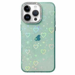 For iPhone 12 Pro Max Love Pattern Diamond Lens Frame IMD Acrylic Phone Case(Green)