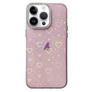 For iPhone 12 Pro Love Pattern Diamond Lens Frame IMD Acrylic Phone Case(Pink)
