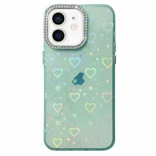 For iPhone 11 Love Pattern Diamond Lens Frame IMD Acrylic Phone Case(Green)