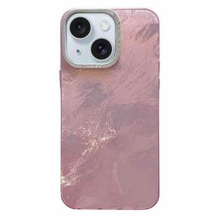 For iPhone 15 Tinfoil Texture Diamond Lens Frame IMD Acrylic Phone Case(Pink)