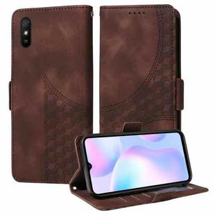 For Redmi 9A / 9i Embossed Rhombus Starry Leather Phone Case(Brown)
