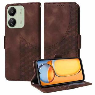 For Redmi 13C 4G / 5G / 13R Embossed Rhombus Starry Leather Phone Case(Brown)