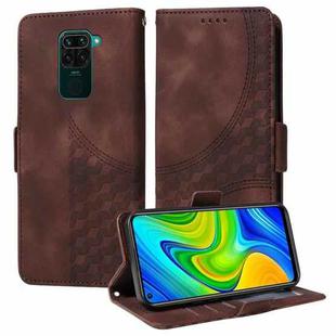 For Redmi Note 9 4G Global Embossed Rhombus Starry Leather Phone Case(Brown)