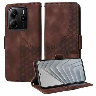 For Redmi Note 14 4G 164.84mm Embossed Rhombus Starry Leather Phone Case(Brown)