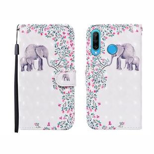 For Huawei P30 lite 3D Painted Pattern Horizontal Flip Leather Case with Holder & Wallet & Card slot & Lanyard(Flower Elephant)