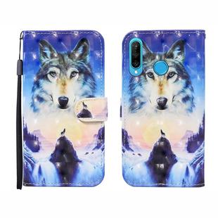 For Huawei P30 lite 3D Painted Pattern Horizontal Flip Leather Case with Holder & Wallet & Card slot & Lanyard(Sunrise Wolf)