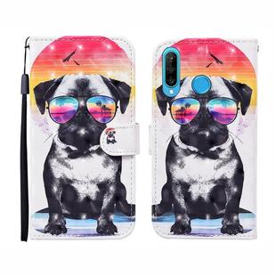 For Huawei P30 lite 3D Painted Pattern Horizontal Flip Leather Case with Holder & Wallet & Card slot & Lanyard(Glasses Dog)