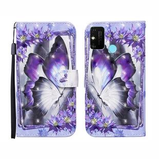 For Huawei Honor 9A 3D Painted Pattern Horizontal Flip Leather Case with Holder & Wallet & Card slot & Lanyard(Purple Flower Butterfly)