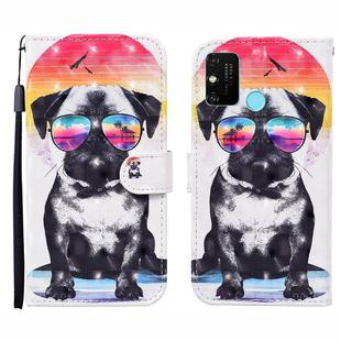 For Huawei Honor 9A 3D Painted Pattern Horizontal Flip Leather Case with Holder & Wallet & Card slot & Lanyard(Glasses Dog)