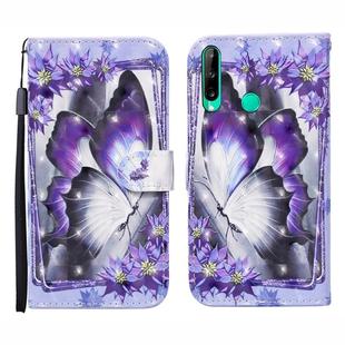 For Huawei Honor 9C 3D Painted Pattern Horizontal Flip Leather Case with Holder & Wallet & Card slot & Lanyard(Purple Flower Butterfly )
