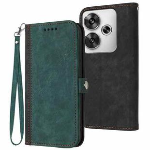 For Redmi Turbo 3 / Xiaomi Poco F6 Side Buckle Double Fold Hand Strap Leather Phone Case(Dark Green)