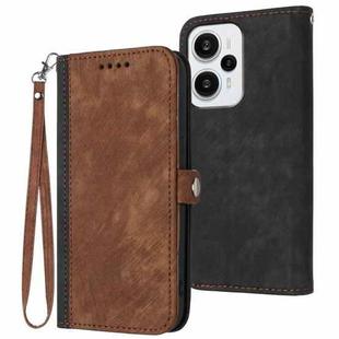 For Redmi Note 12 Turbo / Xiaomi Poco F5 Side Buckle Double Fold Hand Strap Leather Phone Case(Brown)