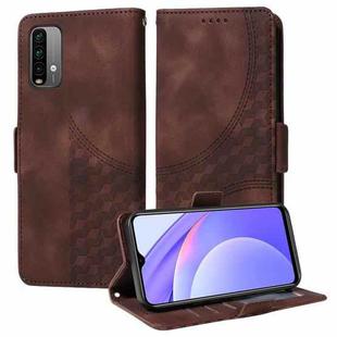 For Xiaomi Poco M3 Embossed Rhombus Starry Leather Phone Case(Brown)