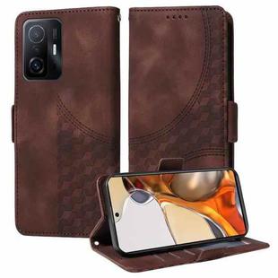 For Xiaomi Mi 11T / 11T Pro Embossed Rhombus Starry Leather Phone Case(Brown)