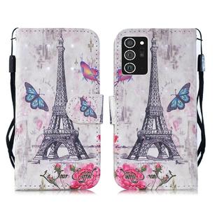 For Samsung Galaxy Note20 Ultra 3D Painting Pattern Coloured Drawing Horizontal Flip PU Leather Case with Holder & Card Slots & Wallet & Lanyard(Eiffel Tower)