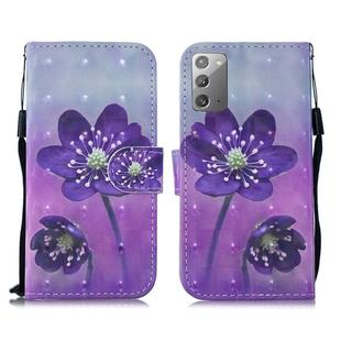 For Samsung Galaxy Note20 3D Painting Pattern Coloured Drawing Horizontal Flip PU Leather Case with Holder & Card Slots & Wallet & Lanyard(Purple Flower)