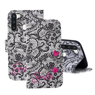 For Samsung Galaxy A21 3D Painting Pattern Coloured Drawing Horizontal Flip PU Leather Case with Holder & Card Slots & Wallet & Lanyard(Lace Flower)