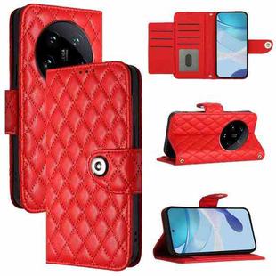 For Xiaomi 14 Ultra Rhombic Texture Flip Leather Phone Case with Lanyard(Red)