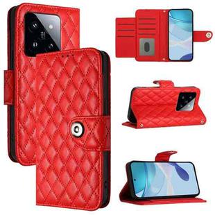 For Xiaomi 14 Pro Rhombic Texture Flip Leather Phone Case with Lanyard(Red)