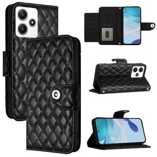 For Xiaomi Poco M6 Pro 5G Rhombic Texture Flip Leather Phone Case with Lanyard(Black)