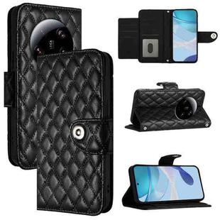 For Xiaomi 13 Ultra Rhombic Texture Flip Leather Phone Case with Lanyard(Black)