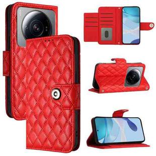 For Xiaomi 12S Ultra Rhombic Texture Flip Leather Phone Case with Lanyard(Red)