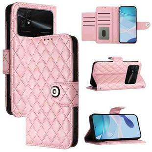 For Xiaomi Poco C40 Rhombic Texture Flip Leather Phone Case with Lanyard(Pink)