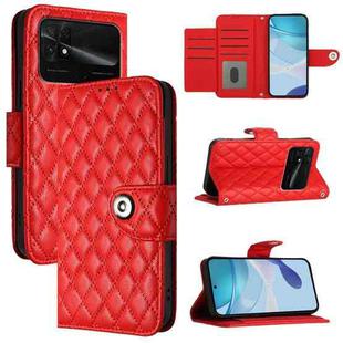 For Xiaomi Poco C40 Rhombic Texture Flip Leather Phone Case with Lanyard(Red)