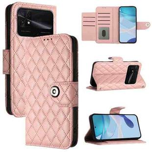For Xiaomi Poco C40 Rhombic Texture Flip Leather Phone Case with Lanyard(Coral Pink)