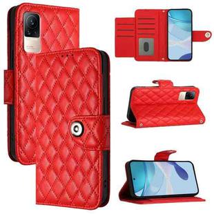 For Xiaomi Civi 1S Rhombic Texture Flip Leather Phone Case with Lanyard(Red)