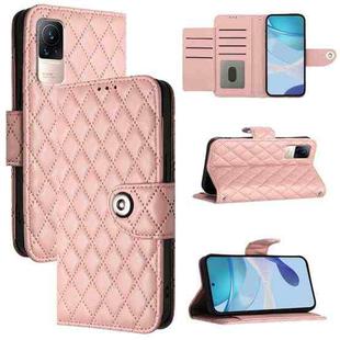 For Xiaomi Civi 1S Rhombic Texture Flip Leather Phone Case with Lanyard(Coral Pink)