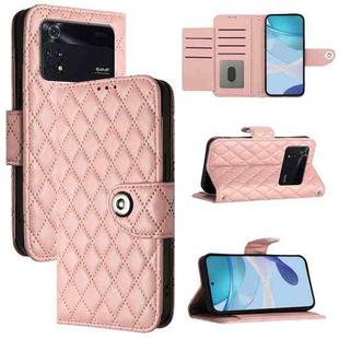 For Xiaomi Poco M4 Pro 4G Rhombic Texture Flip Leather Phone Case with Lanyard(Coral Pink)