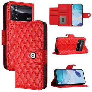 For Xiaomi Poco X4 Pro 5G Rhombic Texture Flip Leather Phone Case with Lanyard(Red)