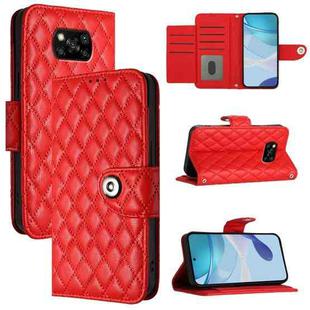 For Xiaomi Poco X3 / X3 NFC / X3 Pro Rhombic Texture Flip Leather Phone Case with Lanyard(Red)