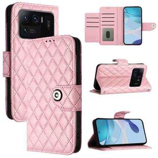 For Xiaomi Mi 11 Ultra Rhombic Texture Flip Leather Phone Case with Lanyard(Pink)