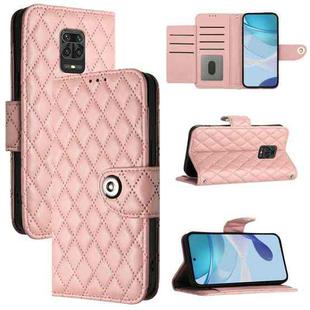 For Xiaomi Poco M2 Pro Rhombic Texture Flip Leather Phone Case with Lanyard(Coral Pink)