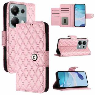 For Xiaomi Poco M6 Pro 4G Rhombic Texture Flip Leather Phone Case with Lanyard(Pink)