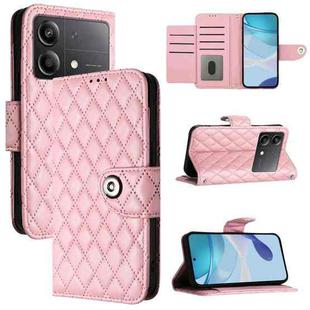 For Xiaomi Poco X6 Neo Rhombic Texture Flip Leather Phone Case with Lanyard(Pink)