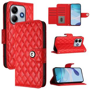 For Xiaomi Poco M7 Pro 5G Global Rhombic Texture Flip Leather Phone Case with Lanyard(Red)