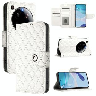 For Xiaomi 15 Ultra Rhombic Texture Flip Leather Phone Case with Lanyard(White)