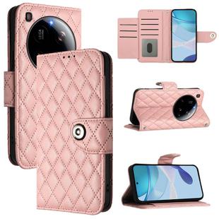 For Xiaomi 15 Ultra Rhombic Texture Flip Leather Phone Case with Lanyard(Coral Pink)