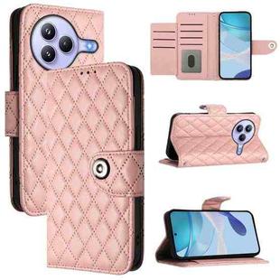 For Xiaomi Civi 5 Pro 5G Rhombic Texture Flip Leather Phone Case with Lanyard(Coral Pink)