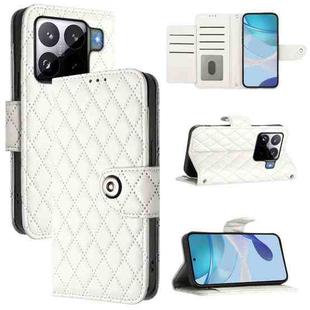 For Xiaomi 15S Pro 5G Rhombic Texture Flip Leather Phone Case with Lanyard(White)