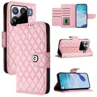 For Xiaomi 15S Pro 5G Rhombic Texture Flip Leather Phone Case with Lanyard(Pink)