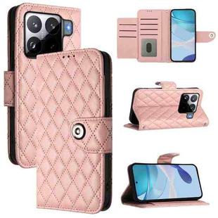 For Xiaomi 15S Pro 5G Rhombic Texture Flip Leather Phone Case with Lanyard(Coral Pink)