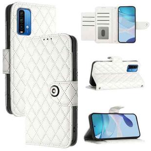 For Redmi 9 Power / 9T Global Rhombic Texture Flip Leather Phone Case with Lanyard(White)